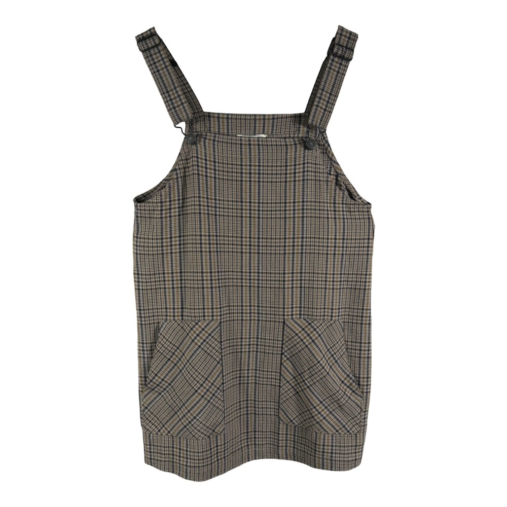 American Eagle Plaid Pinafore Dress M Brown Check‎ Button Strap Mini Dress